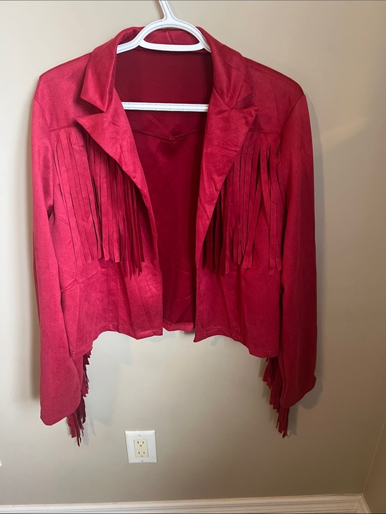 unbranded Jackets & Blazers - Red Fringe Open-Front Womens Jacket Rodeo Outfit Cowgirl Chic Faux Suede size XL